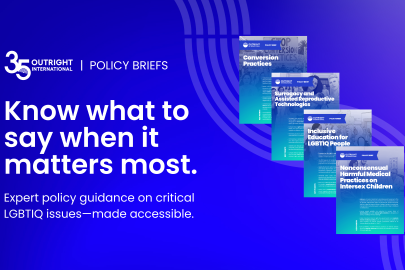 Policy brief covers building on blue background