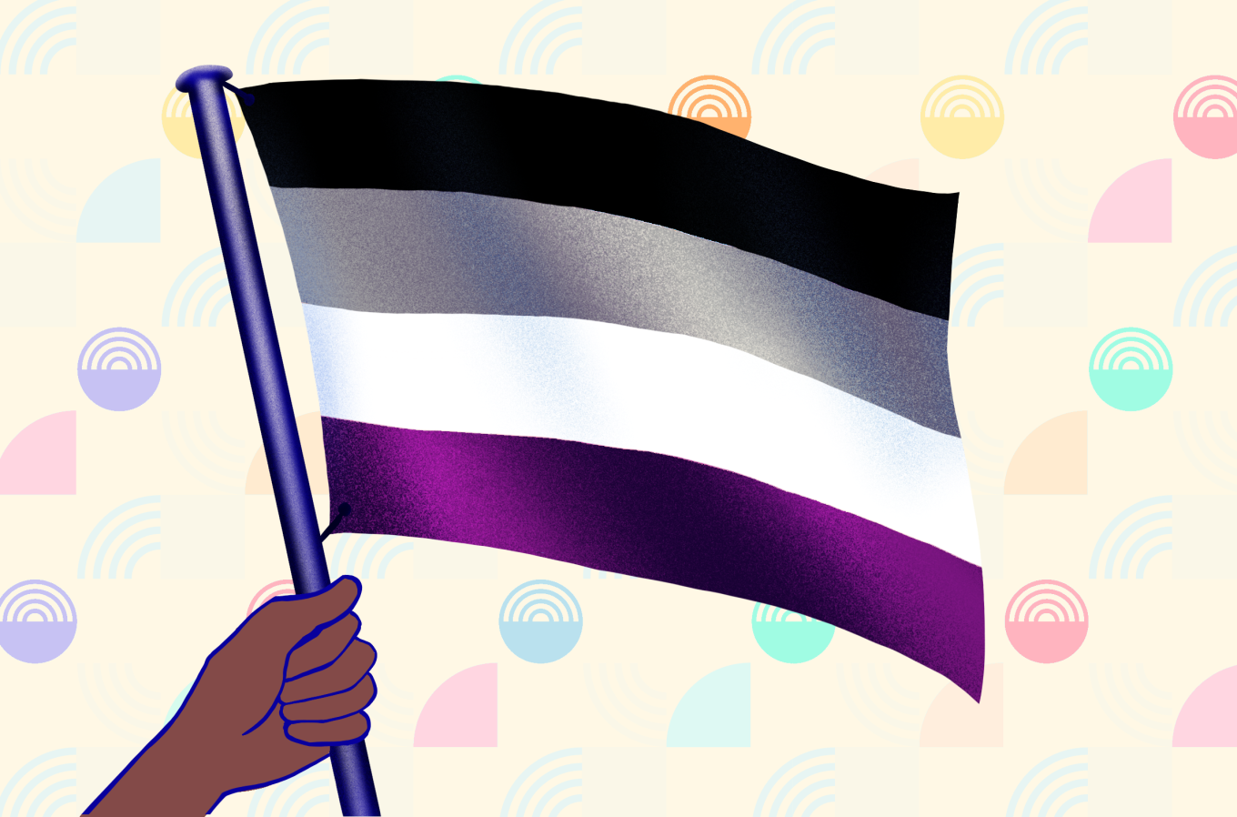 hand holding asexual flag illustrated