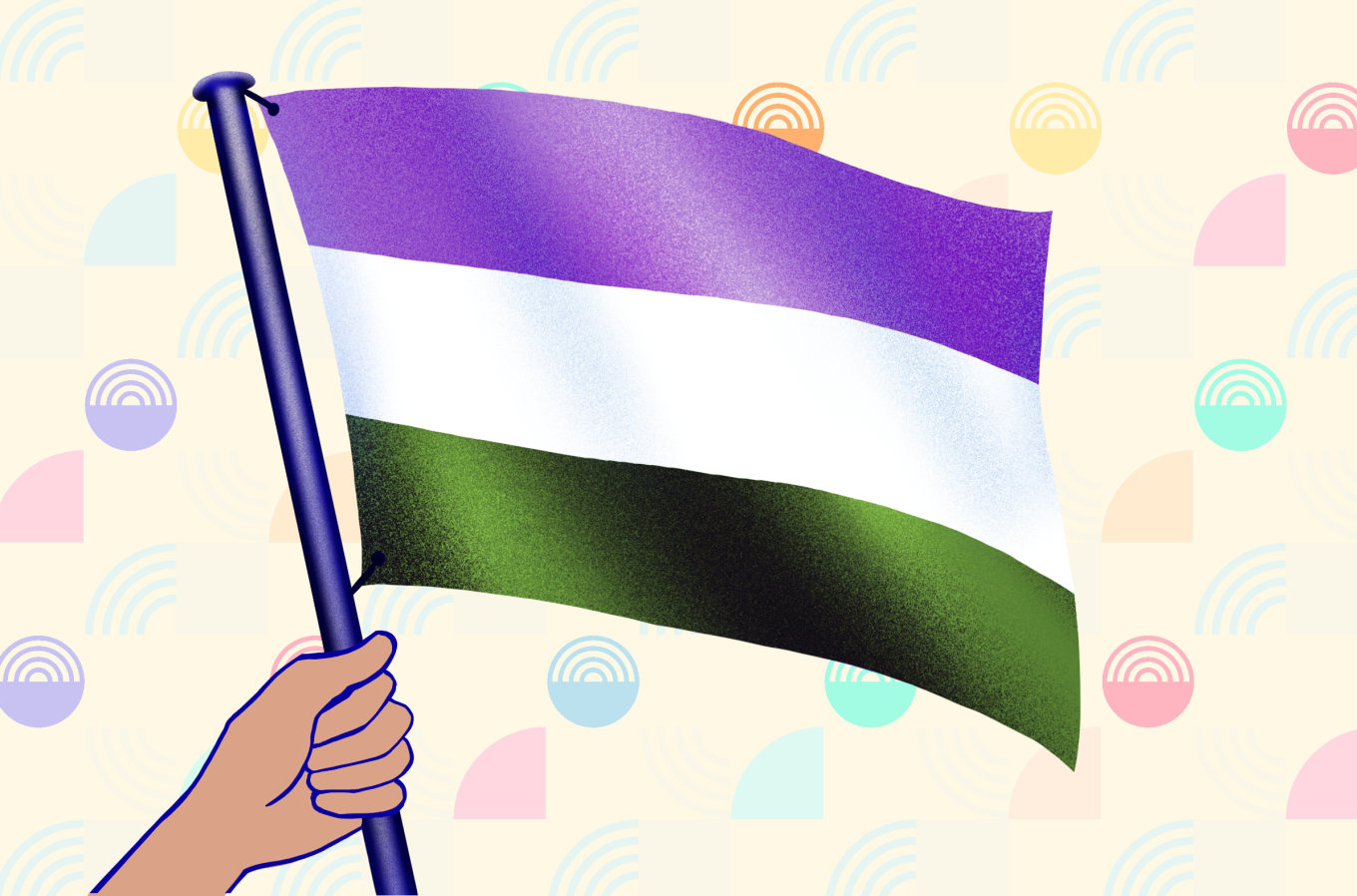 hand holding gender queer flag illustrated