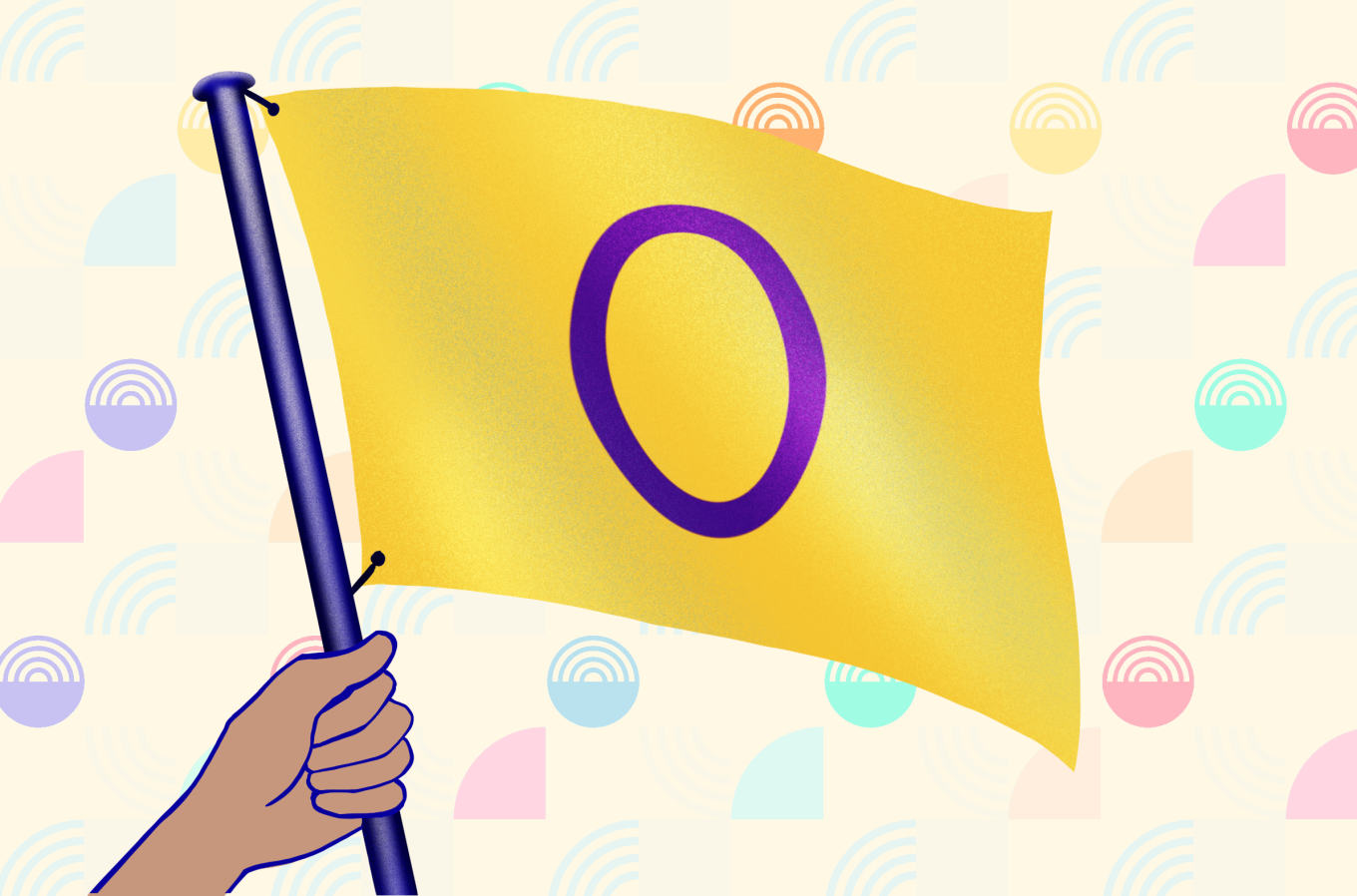 hand holding intersex flag illustrated