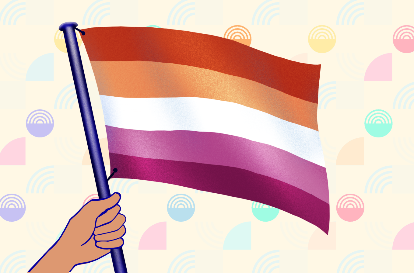 hand holding lesbian flag illustrated