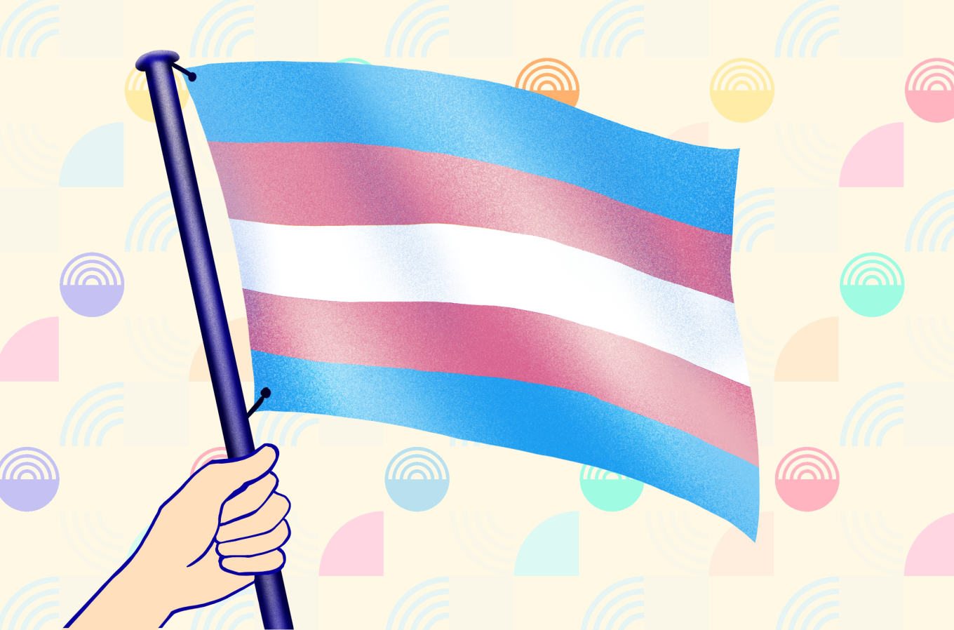 hand holding trans flag illustrated