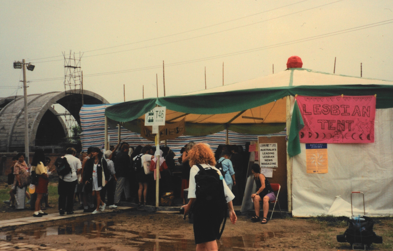 activists in front of the lesbian tent