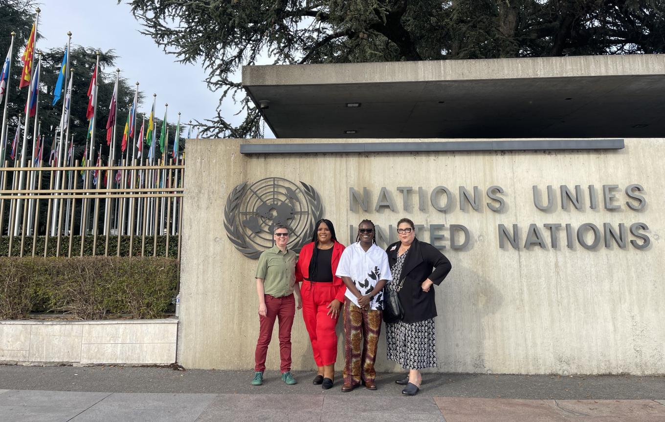 Intersex advocates gather to stand proudly in front of the United Nations in Geneva on 