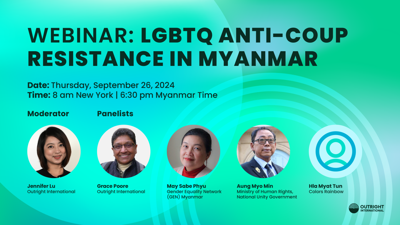 Webinar: LGBTQ Anti-Coup Resistance in Myanmar flyer with headshots of webinar participants