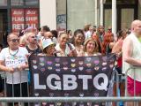 Large group photo of people marching in the street during NY Pride